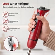 VAVSEA Immersion Blender, 1100W 5-in-1 Hand Blender, 24-Speed Stick Blender for Small Kitchen, Splash-Resistant Handheld Blender Mixer with Turbo Mode for Smoothies, Baby Food, Red