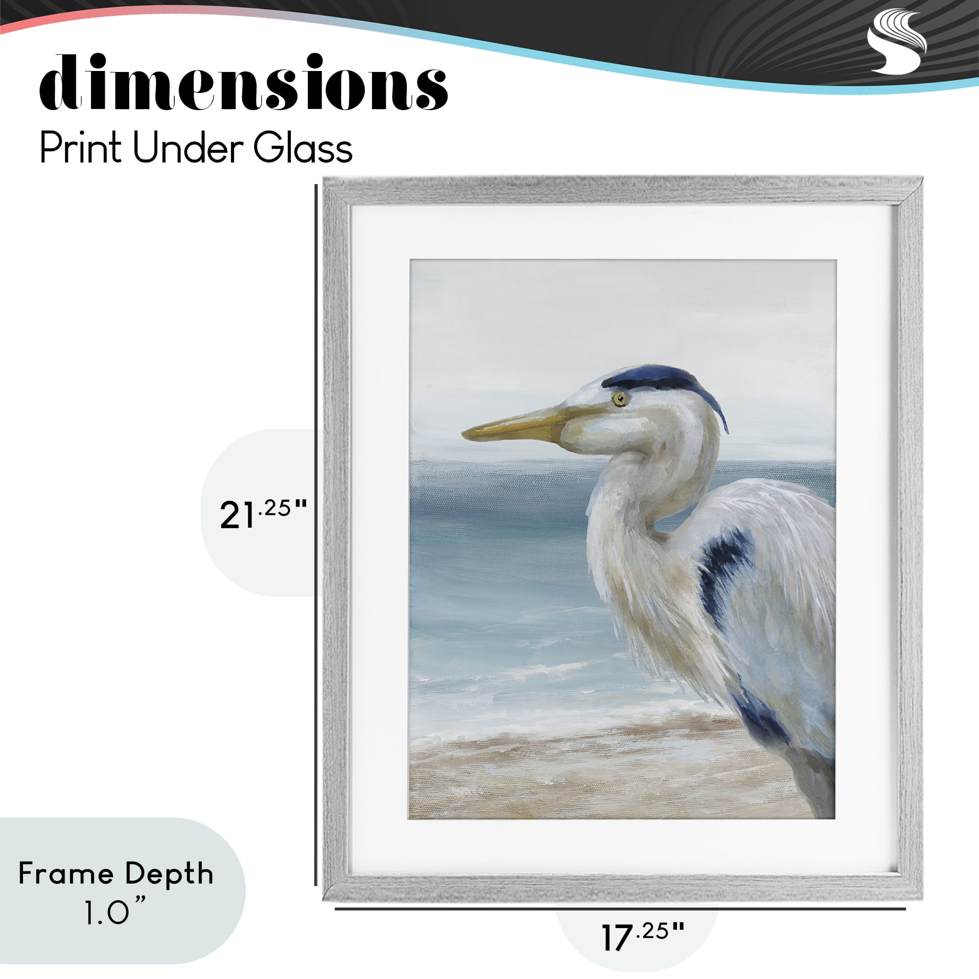 Stupell Industries Left Gazing Heron Gray Framed Print Under Glass, design by Nan