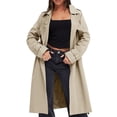 thumbnail image 3 of Double Breasted Women Solid Color Casual Long  Trench Coat with Belt, 3 of 6