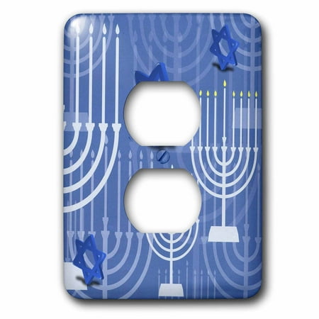 3dRose, Passover With Blue Menorahs and Stars, 2 plug outlet cover