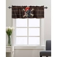 thumbnail image 5 of Abstract Punk Pirate Skull Curtain Valances for Kitchen Windows,Rod Pocket Short Valance Crossbones on Brown Wood Board Small Window Treatment for Living Room Bathroom Bedroom,54"x18"-1 Panel, 5 of 9