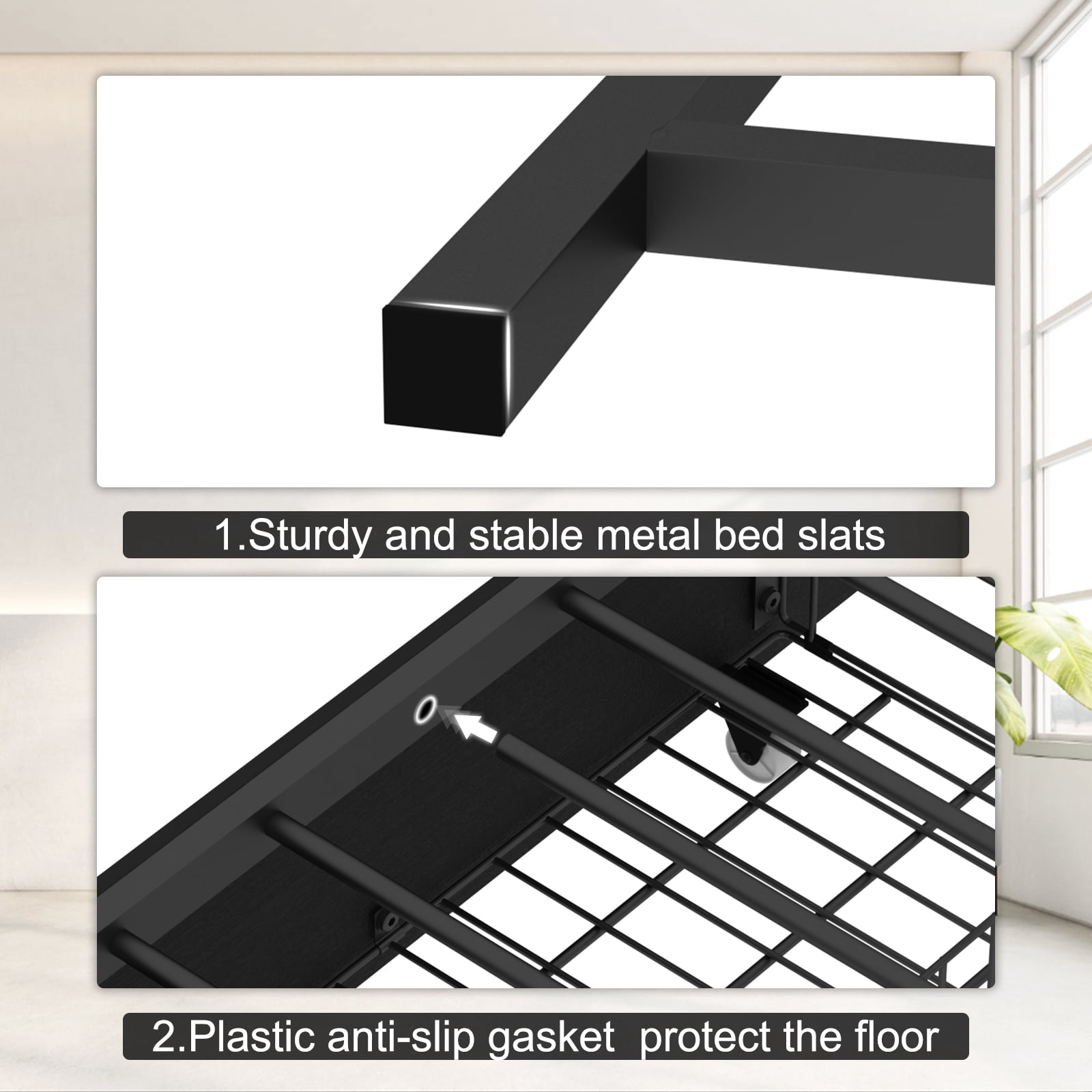 Miniyam Twin Size Bed with Storage, Bookcase, LED Lights and Drawers for Teens, Black