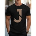 thumbnail image 1 of Camiseta de manga corta con cuello redondo y estampado de letras J simplificadas para hombre, estilo informal de verano., 1 of 6