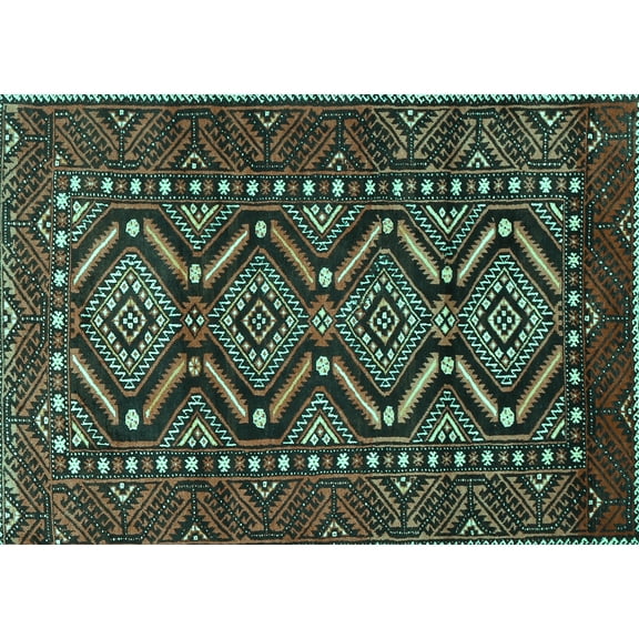 Ahgly Company Machine Washable Indoor Rectangle Persian Turquoise Blue Traditional Area Rugs, 5' x 7'
