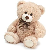 burton BURTON Plush Teddy Bear With Checked Bow, 10 Inch Sitting, Beige
