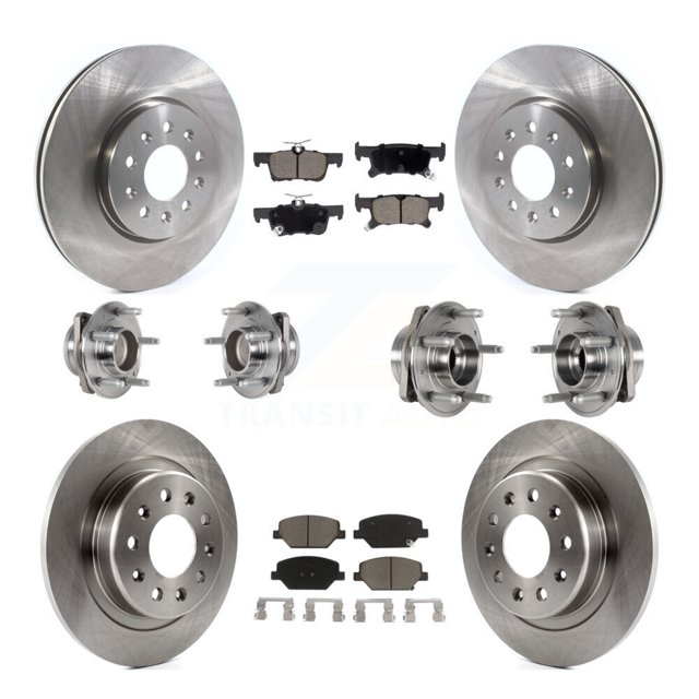 Transit Auto Front Rear Hub Bearing Assembly Disc Brake Rotor and Ceramic Pad Kit (10Pc) for Car 2017-2018 Buick Envision FWD with 288mm Diameter Left Right Driver Passenger Side KBB-125112