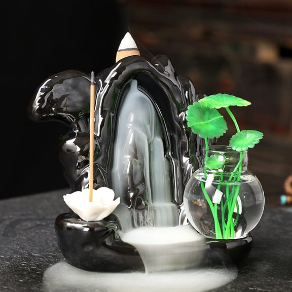 Backflow Incense Holder, Ceramic Incense Holder, Waterfall Incense Burner, Incense Burner Ornament Office Home Decor (Black-E)