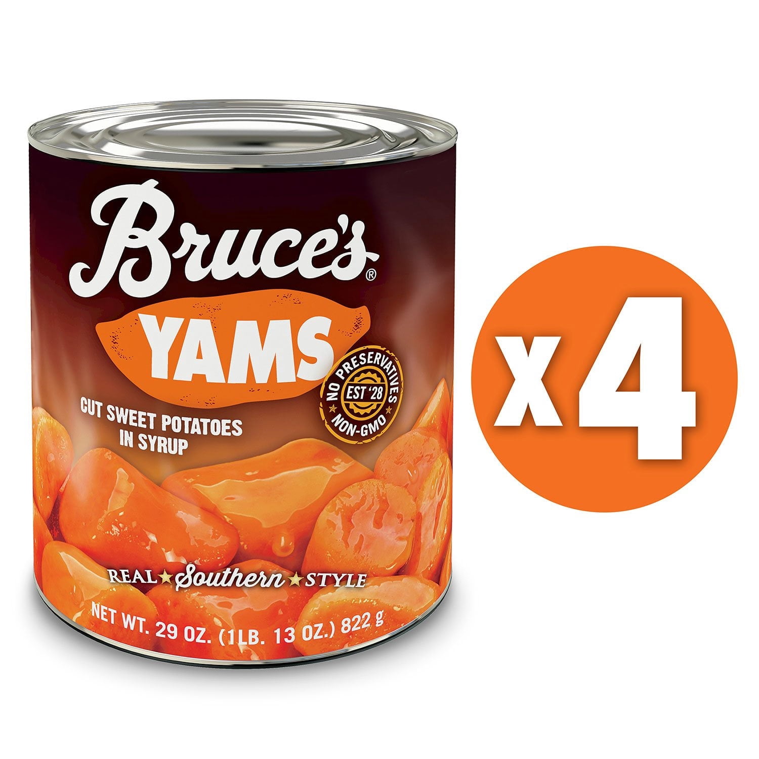 Bruce's Cut Yams, Sweet and Tender Canned Vegetables, 29 oz., 4 pk. With White Bowl By OMA