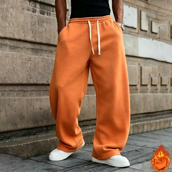 Nestiefly Men's Baggy Sweatpants Fleece Wide Leg Barrel Sweat Pants Lounge Joggers Loose Fit Pants with Deep Pockets Orange 2XL