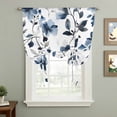 thumbnail image 2 of Spring Floral Tie Up Curtain 63 Inches Long, Dark Blue Flower Green Leaf Watercolor Farmhouse Balloon Style Kitchen Window Curtain Over Sink, Small Window Rod Pocket Curtain 46"x63", 2 of 9