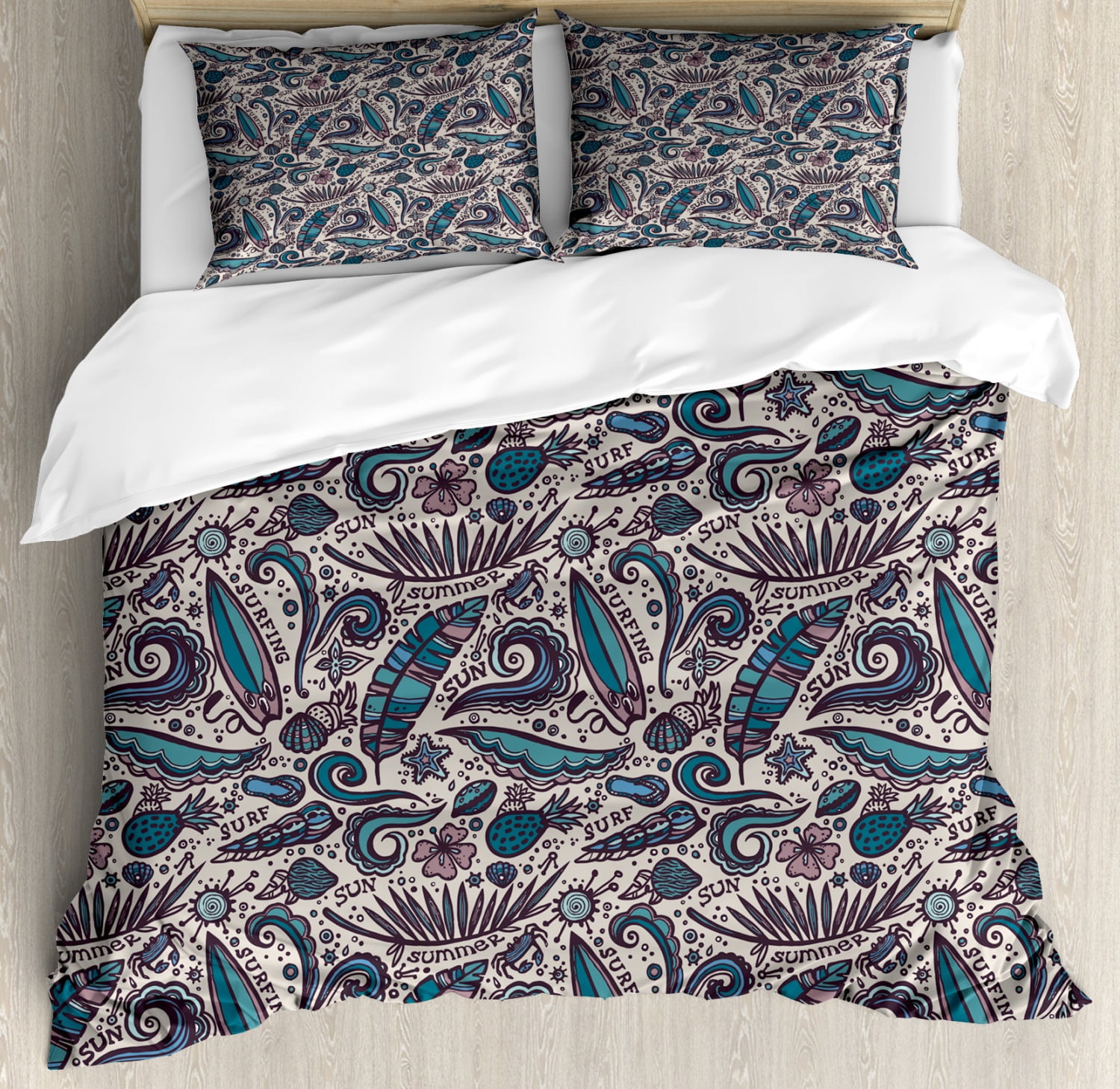 Surfboard Duvet Cover Set Having Fun At Exotic Waters Tropical