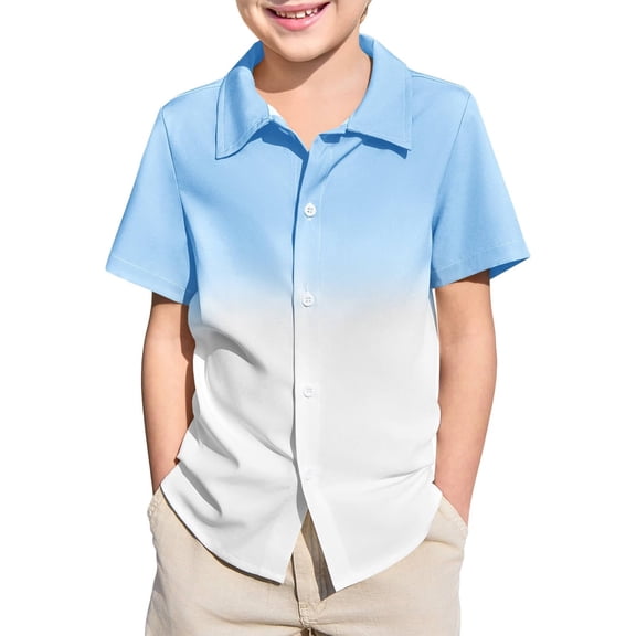 lnmuld Boys Cute Tops Short Sleeve Gradient Casual Button Down Shirt for Kids Summer Beach and Outdoor Activities Size:13-14 Years