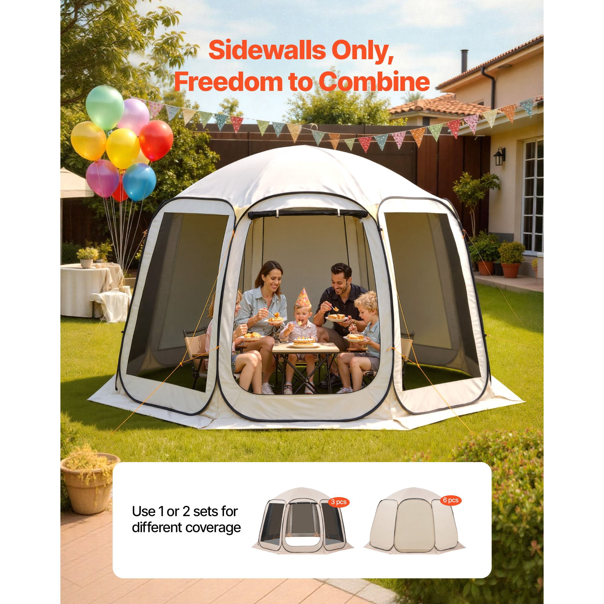 Sun Shade Sail Canopy Covers, Fit for 12 x 11 ft Screen House Tent, Sun Protection, 5.51 x 4.59 ft 300D Oxford Silver-Coated Fabric, Pack of 3 (Not Include Tent), for Outdoor Activities, Beige