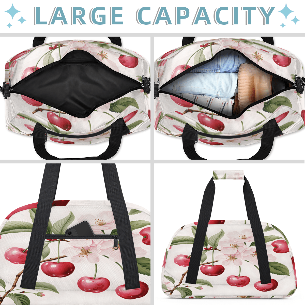 Herdesigns Pink Fruit Sports Duffle Bag for Women & Men, Fruit Print Gym Bag Dance Bag Overnight Bag Carry On Weekender Travel Bag