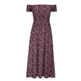 thumbnail image 4 of wycnly Formal Dresses for Women Beach Holiday Vintage Bohemian Empire Waist Slit Wrap Hem Strapless Long Dresses One Line Neck Sleeveless Floral Print Summer Maxi Dress Wine XL, 4 of 4