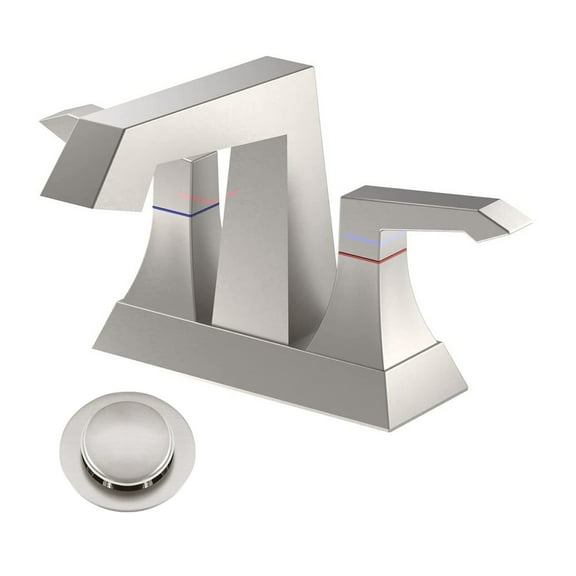 Cobbe  4-Inch Modern Style Bathroom Sink Faucet 2-Handle Centerset Deck Mount  with Pop Up Drain and Supply Brushed Nickel