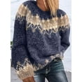 thumbnail image 3 of Female'S Fair Sweater Vintage Chunky Crewneck Long Sleeve Knit Pullover Oversized Warm Mohair Sweaters Blue L, 3 of 4
