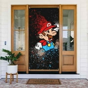 Fun Super Mario Door Cover Decorated Banner Tapestry Home Decoration Holiday Party Supplies Door Banner Porch Sign Banner 72.8 x 35.4 Inch