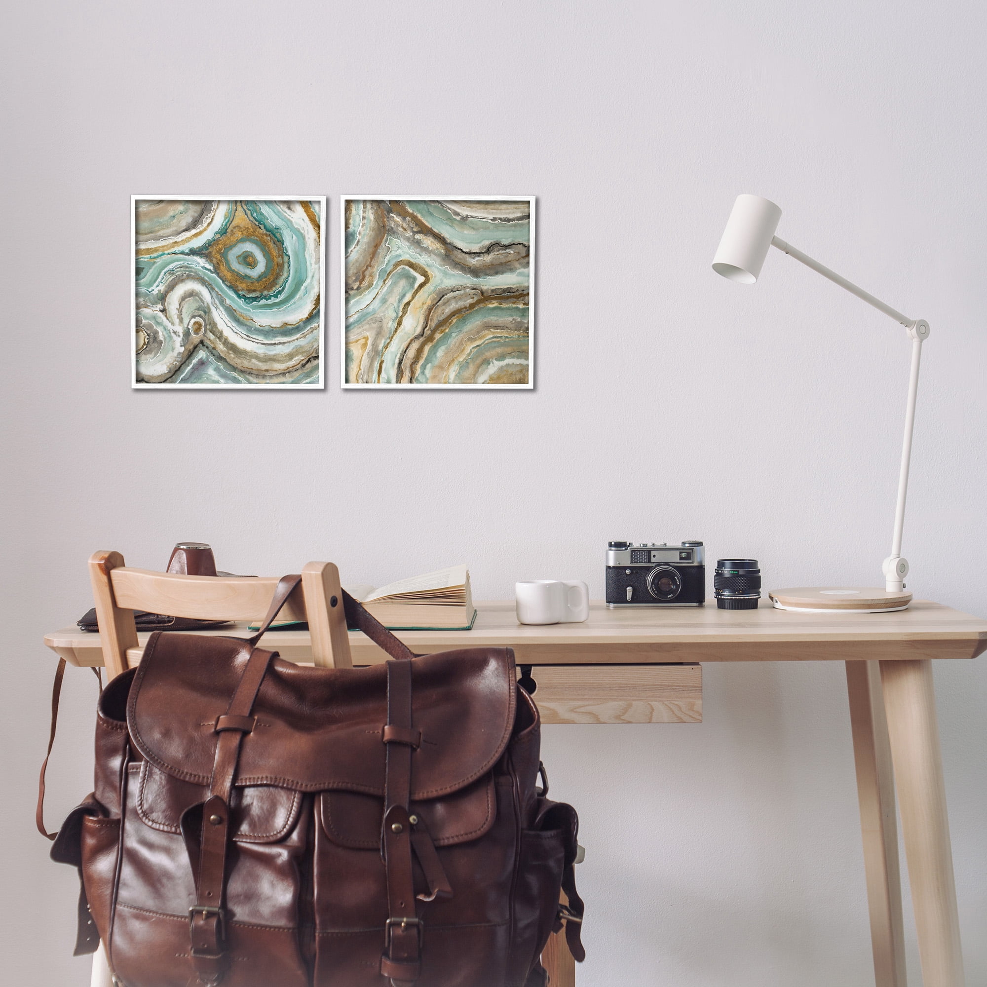 Stupell Industries Swirling Agate Pattern Abstract Painting White Framed Art Print Wall Art, 12 x 12, Set of 2