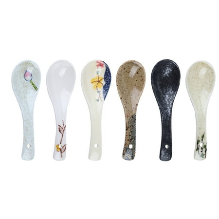 

6pcs Ceramic Spoons Japanese Soup Spoons for Home Restaurant (Assorted Color)