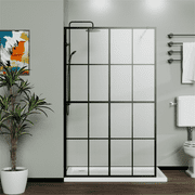 ANYHI 46" X 72" Shower Door Clear Tempered Glass Framed Shower Screen Walk-in Black