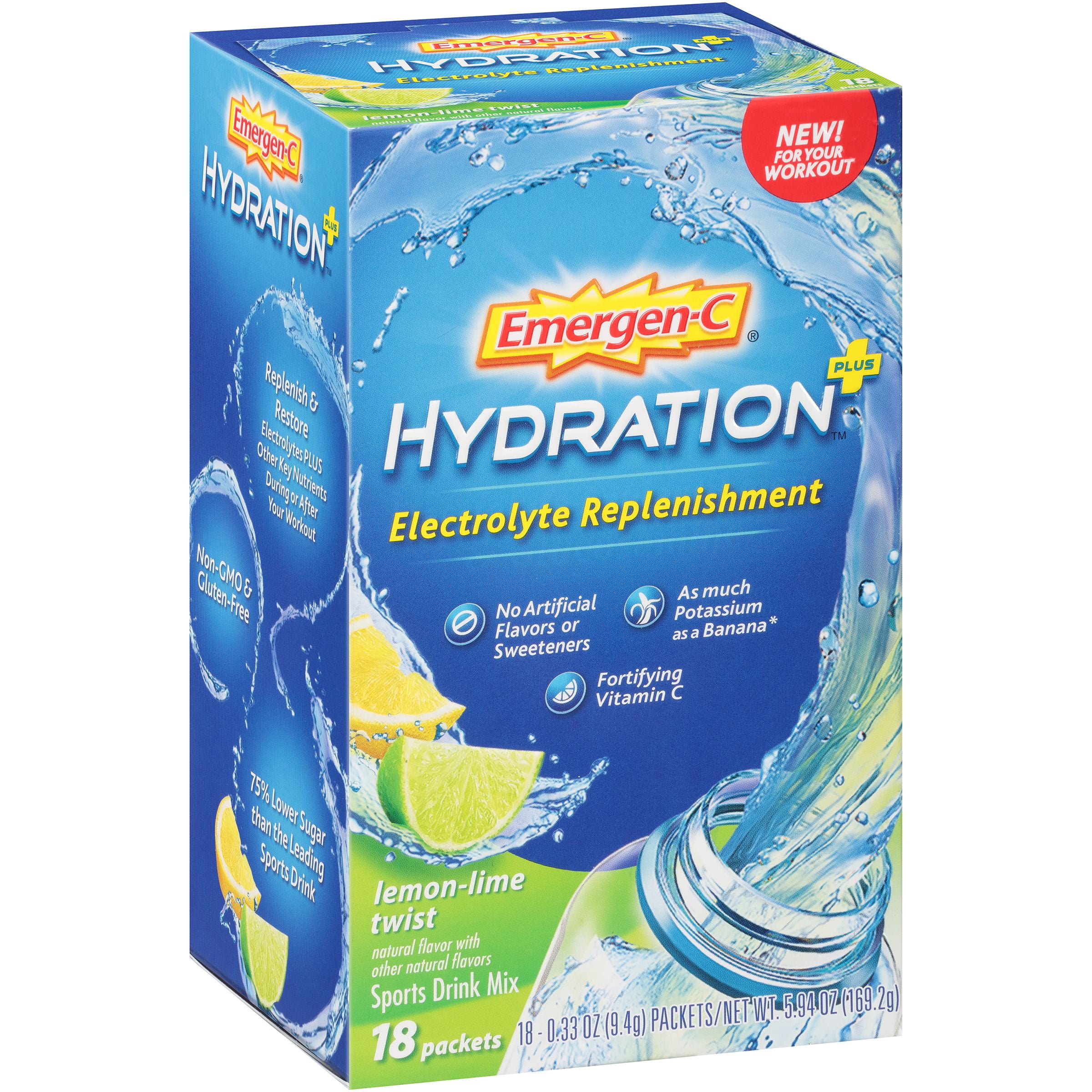 Emergen-C Hydration+ Sports Drink Mix with Vitamin C. Electrolyte Replenishment, 0.33... by Alacer Corp.