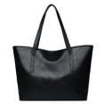 thumbnail image 1 of Bolso de mano de piel sintética suave para mujer, negro, 1 of 5