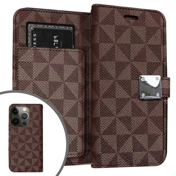 Extra Series Designer Leather Wallet Stand Case for iPhone 14 - Brown