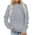 thumbnail image 2 of Business Casual Tops for Women Long Sleeve New Oversized Casual Sweatshirts for Women Long Sleeve Crewneck Pullover Tops Fall Comfy Outfits with Pocket Gray L, 2 of 5