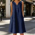 thumbnail image 4 of JIAYUE Summer Dresses For Women Sleeveless Classic V Neck Stylish A-Line Versatile Knee Length Casual Female Button Down Flowy Beach Dress, 4 of 6