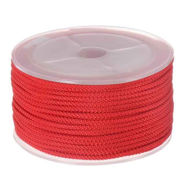 Unique Bargains Cordon de Perlage en Nylon 2 mm, Fil Tressé en Nylon Extra Résistant pour Fabrication de Colliers, 15 M/49 Pieds, Rouge