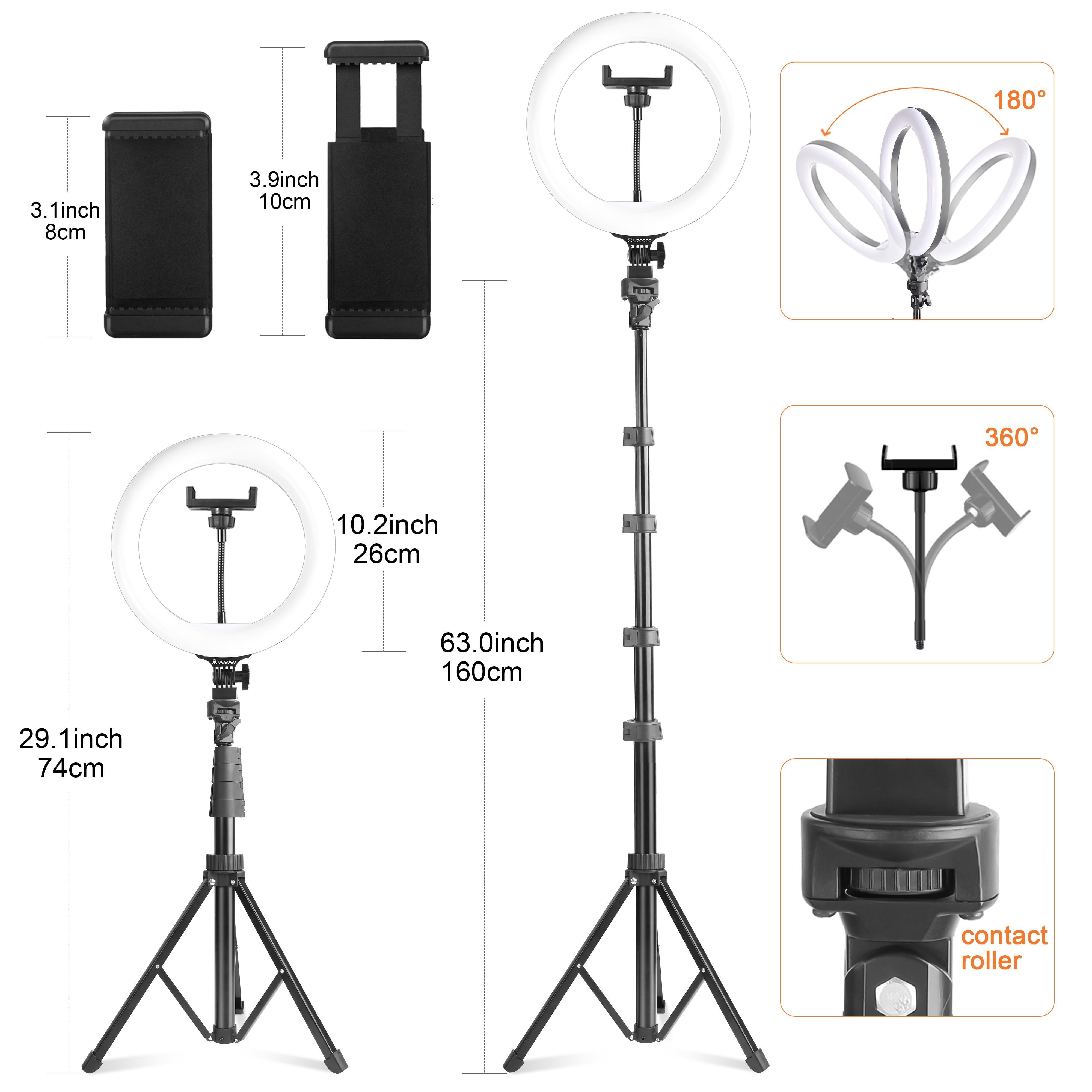 10" Ring Light w/ 68" Tripod - Dimmable, Remote & Mini Stand for Phone/Makeup/TikTok