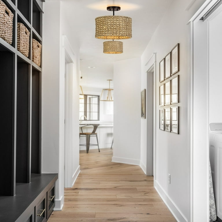TRUE FINE 2-Light Rattan Semi-Flush Mount Ceiling Light TRUE FINE 2-Light Rattan Semi-Flush Mount Ceiling Light