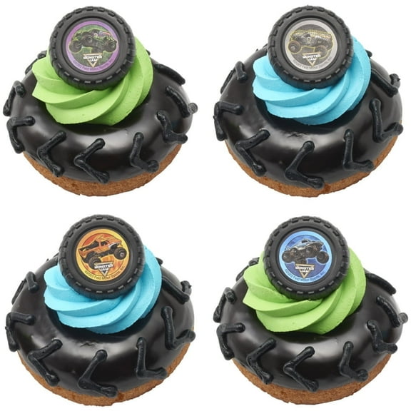 Monster Truck Wheels Cupcake Rings 12 Pack – Black Party Favors for Cupcakes, Donuts & Cakes