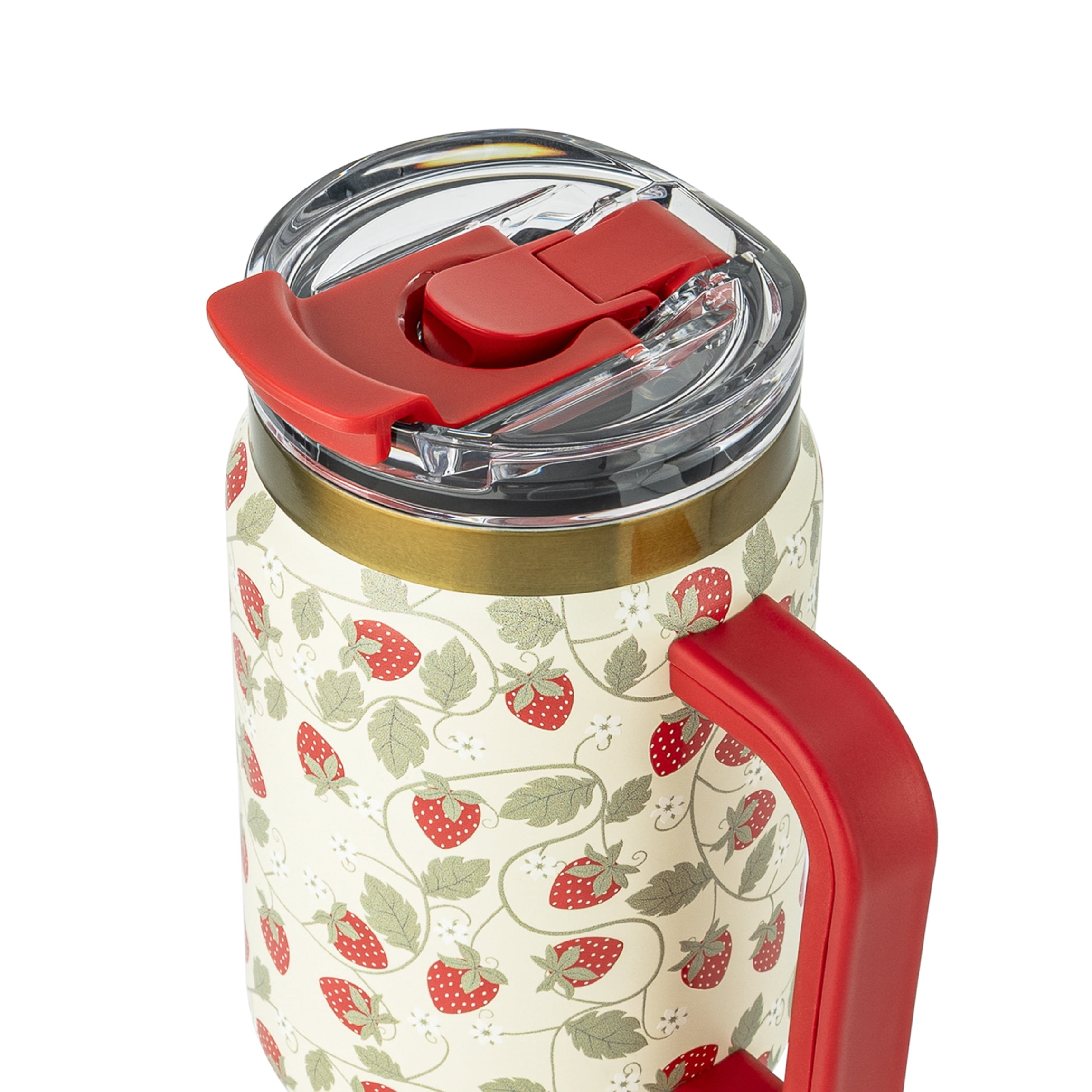 Thyme & Table 32oz Stainless Steel Luna Tumbler with Handle and Dual Straw Lid, Strawberry