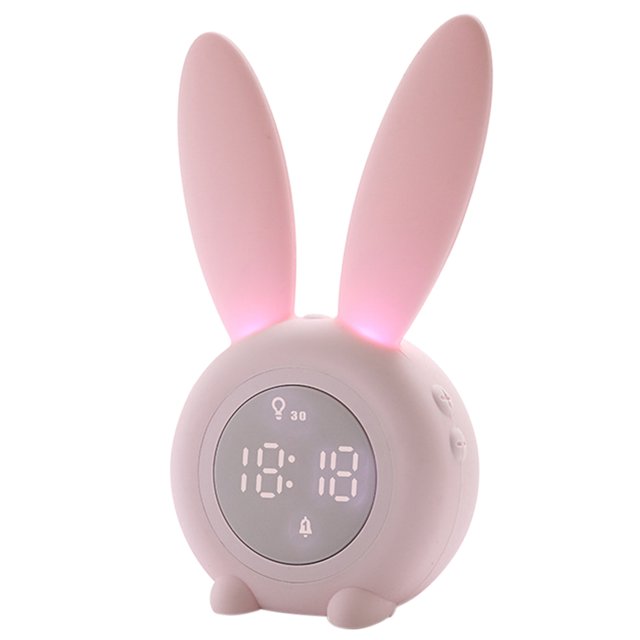 Amdohai Digital Bunny Alarm Clock Night Lights 2 Alarms 6 Ringtones Time Date Temperature Display