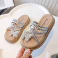 thumbnail image 5 of BOBOGOJP Girl's Sparkly Butterfly Strappy Sandals Rhinestone Open Toe Dressy Cute Summer Flat Slides White for Size 1, 5 of 8
