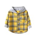 thumbnail image 2 of WQNVRNR Toddler Boys Hooded Shirt Jacket Long Sleeve Casual Button Down Plaid Print Lightweight Casual Outerwear Yellow 8, 2 of 5