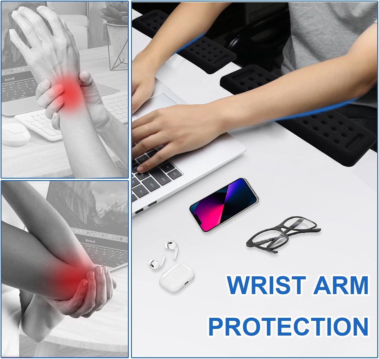 2-Pack L-Shaped Desk Edge Pads, Ergonomic Elbow and Wrist Support Pads, Keyboard Wrist Rest and Armrest Protector for Desk, Black