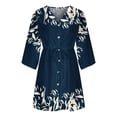 thumbnail image 4 of symoid Maxi Dress for Women- Summer Casual Button Front Printed V-Neck Loose Half Sleeve Drawstring Dresses Navy XL, 4 of 5
