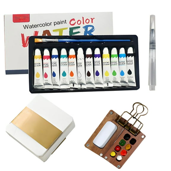 Mini Watercolor Set, Portable Travel Watercolor Painting kit, Sketchbook Palette, Wooden Palette Box, Portable Watercolor Set, Convenient For Artistic Creation, Gift for Painters and Artists