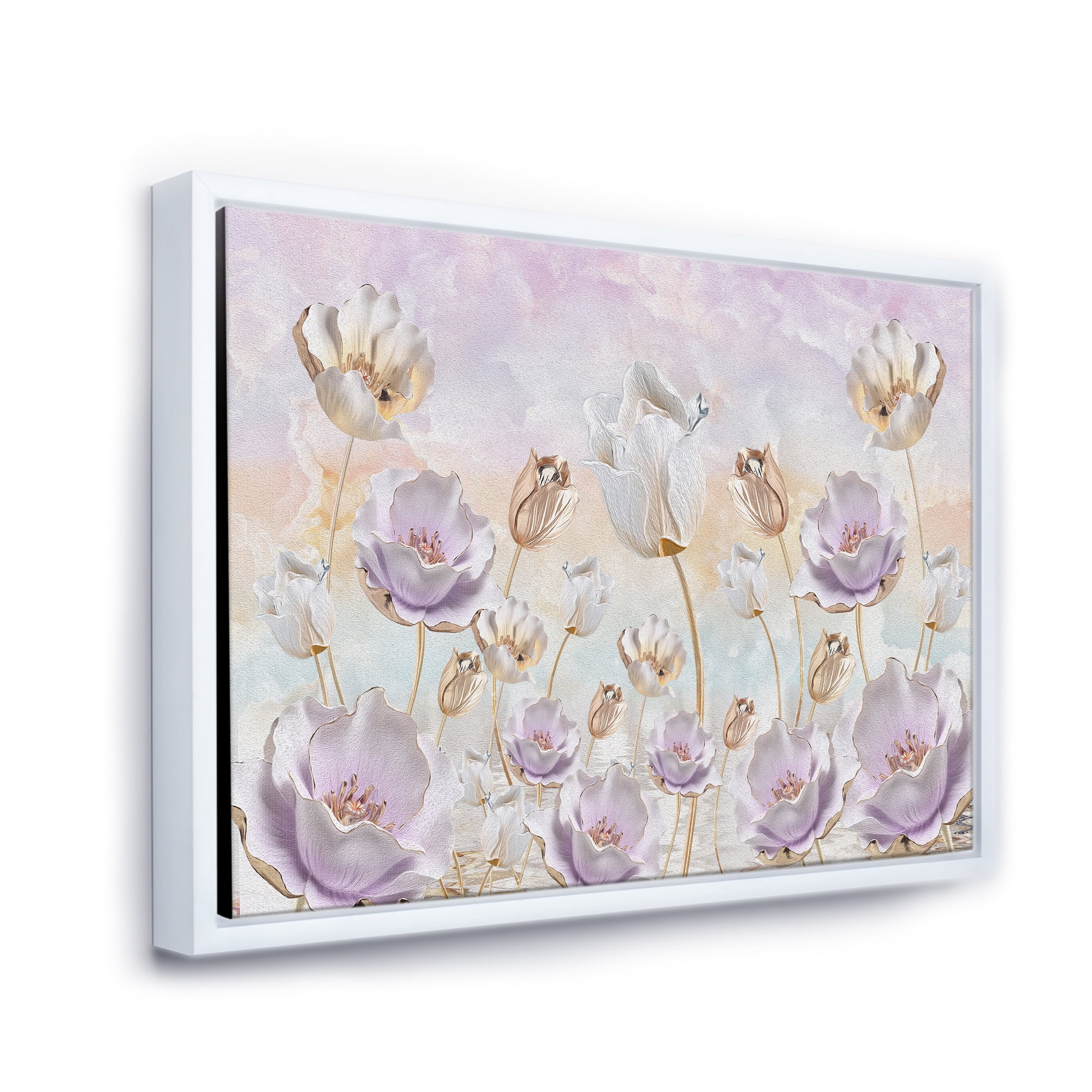 Designart 'Blossoming Pastel Tones Flowers' Traditional Framed Canvas Wall Art Print