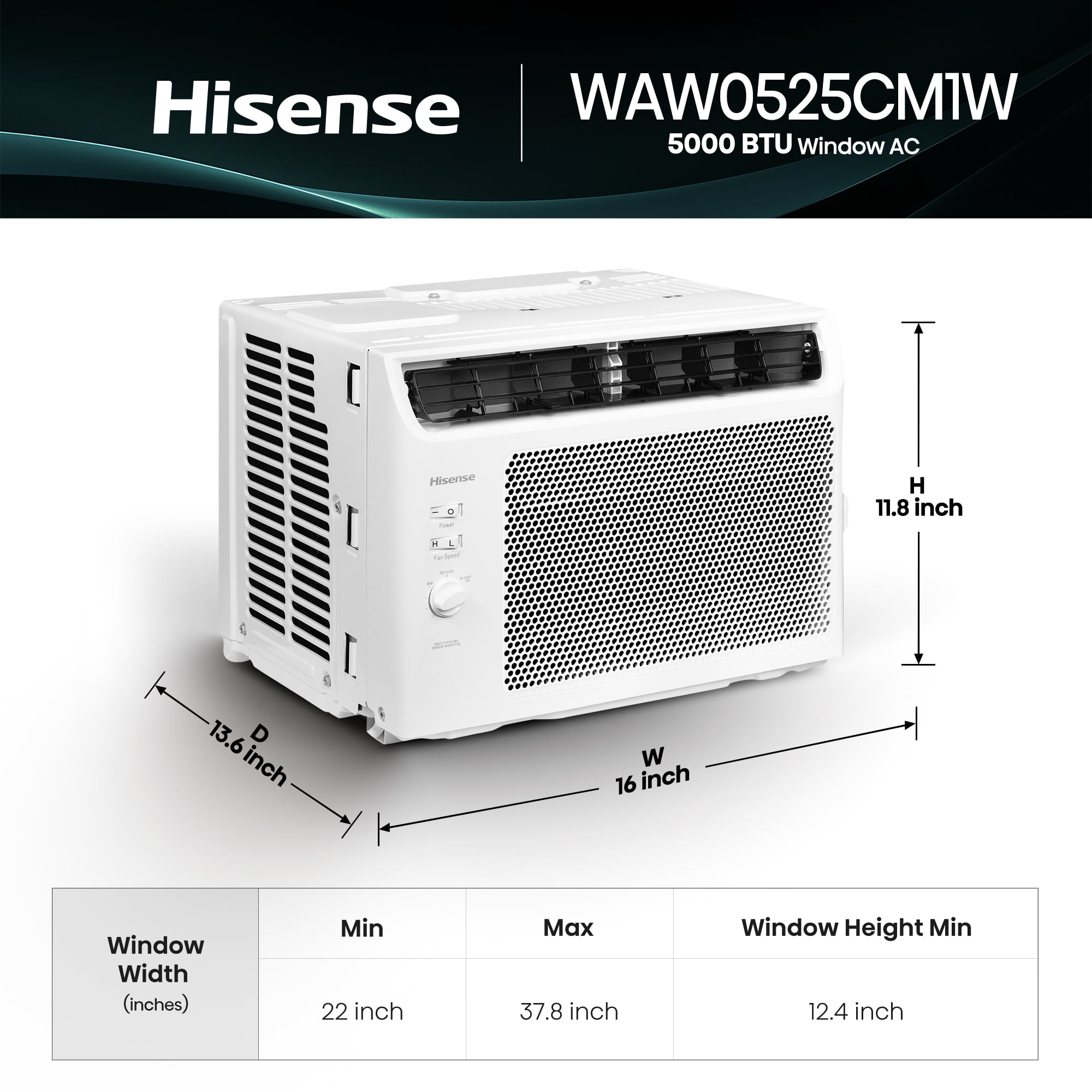 Hisense 5,000 Btu 115 V 150 Sq ft Window- Mount Air Conditioners, White