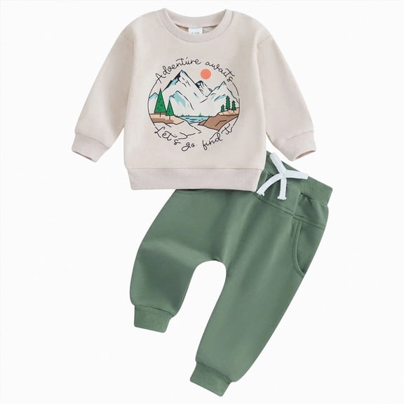 TOWED22 Toddler Boy Clothes Long Sleeve Pullover Sweatshirt Tops Jogger Pant Sets 2 Piece Outfit Fall Winter Baby Boy Outfits Clothing Set(Green,0-6 M)