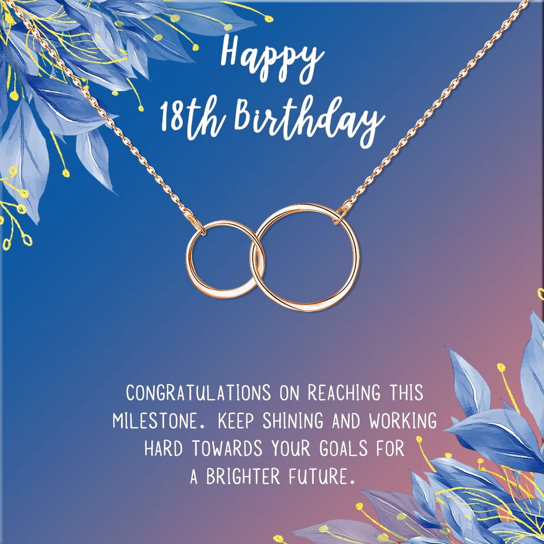 Anavia Happy 18th Birthday Gifts Stainless Steel Fashion Necklace Birthday Card Jewelry Gift for Girl, Birthday Gift for Daughter-[Rose Gold Infinity Double Ring, Blue-Orange Gift Card]