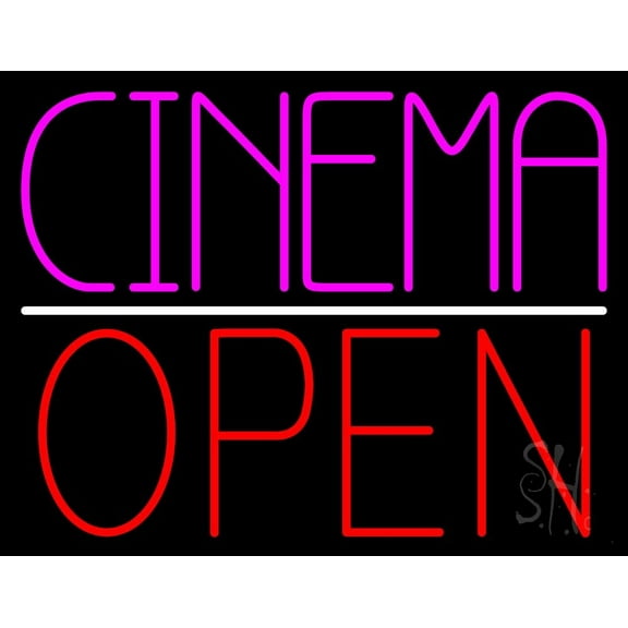 Pink Cinema Open LED Neon Sign 24" Tall x 31" Wide - inches Black Square Cut Acrylic Backing, with Dimmer - Premium built indoor Sign for Cinema.