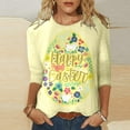 thumbnail image 2 of Brnmxoke 3/4 Sleeve Shirt for Women 2024 Happy Easter Day Cute Graphic Tees Loose Summer Casual Three Quarter Sleeve T Shirt Plus Size Holiday Blouse, 2 of 4
