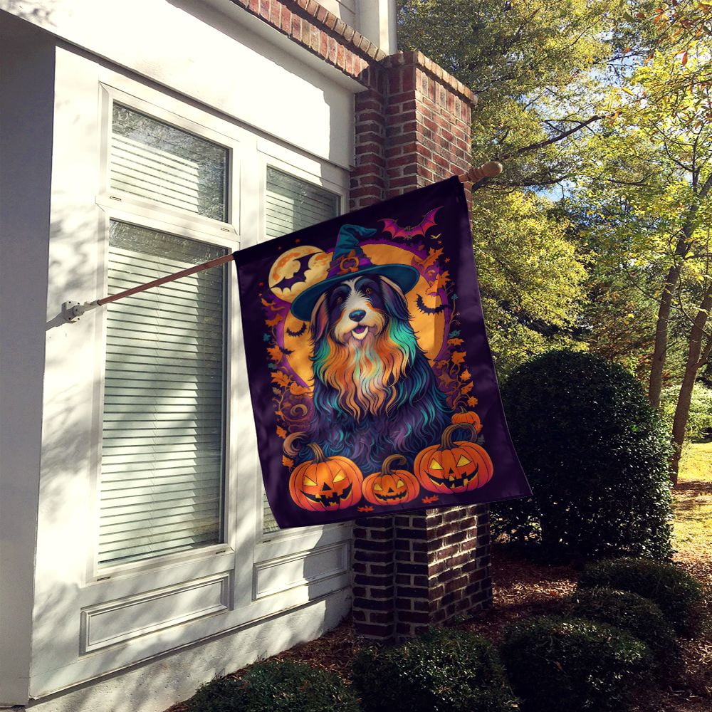 Halloween Bearded Collie Dog House Flag 28x40IN Double-Sided Polyester Decorative Sleeve Pole Flag for Outdoor Home Garden