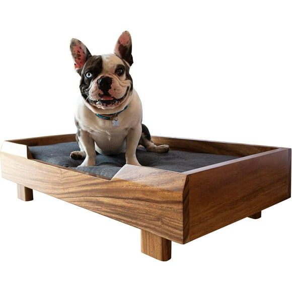 Cama para perro Atmos Homeware Kanxa Madera de Parota Sólida Cojín de Espuma Poliuretano Cubierta Poliéster Tamaño Mediana