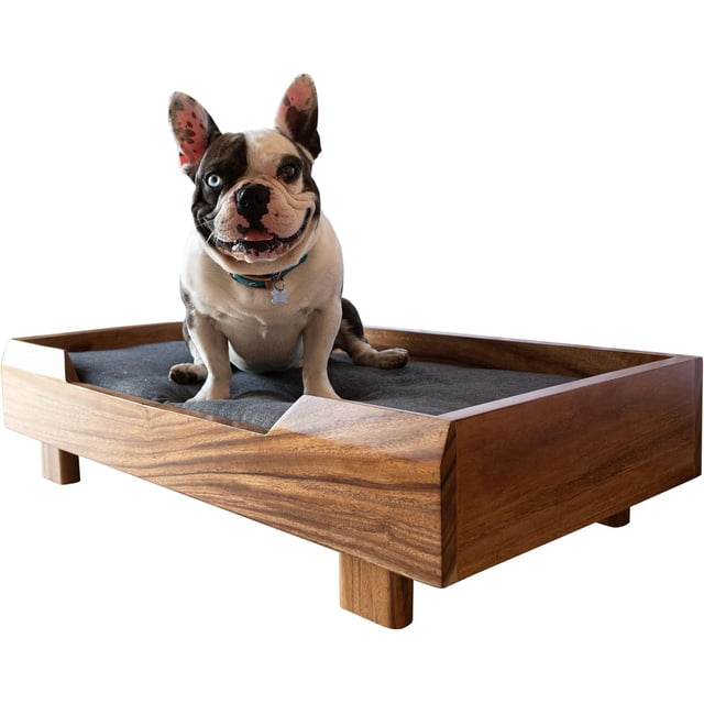 Cama para perro Atmos Homeware Kanxa Madera de Parota Sólida Cojín de Espuma Poliuretano Cubierta Poliéster Tamaño Mediana